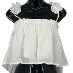 MABLE White Cropped Ruffle Spaghetti Strap High Low Tank Size Large